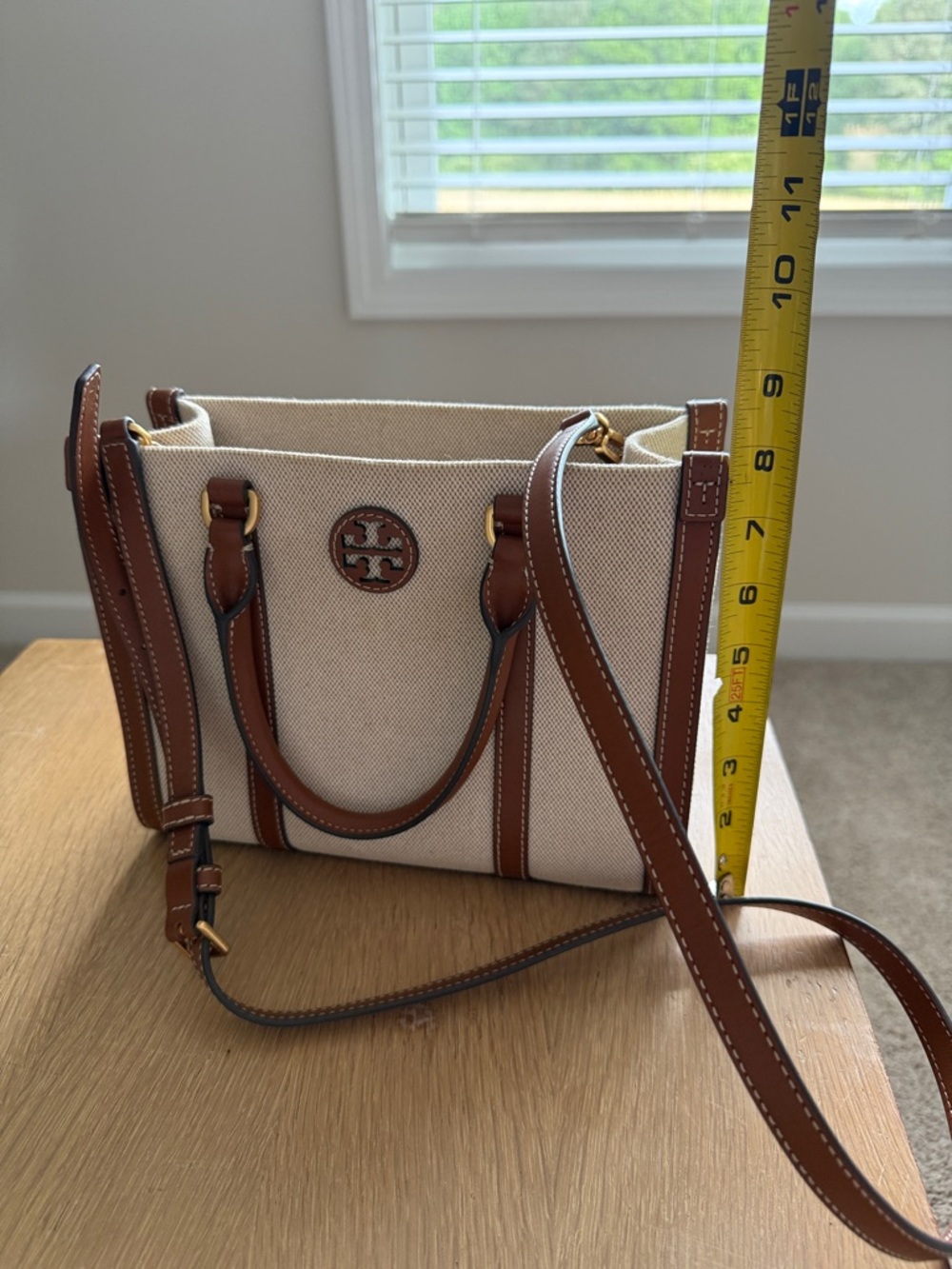 Tory Burch Beige Canvas Purse with Brown Leather Trim - Picture 7 of 13